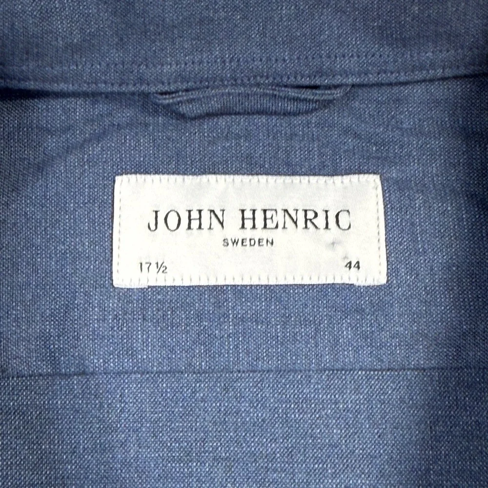 John Henric Sweden Mens Size 17.5 / 44 Blue‎ 100% Cotton Full Zip Shirt Jacket